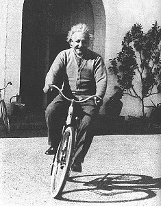 Einstein riding a bike